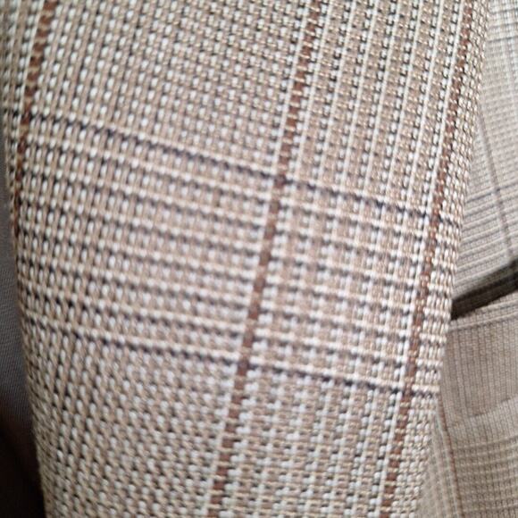 Abboud Beige Neutral Plaid 3 Button Wool Slik Plaid Sport Jacket Blazer Men 44R - Picture 2 of 13